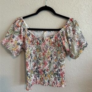Anthropologie Aurelia Floral Smocked Top Multicolor Puff Sleeves
